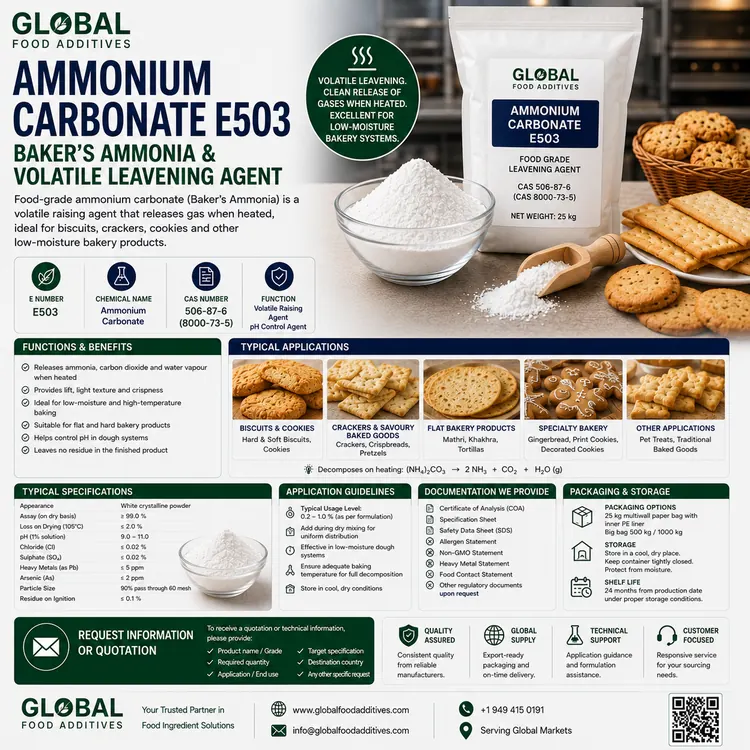 Ammonium Carbonate E503 baker's ammonia leavening agent food additive ingredient illustration