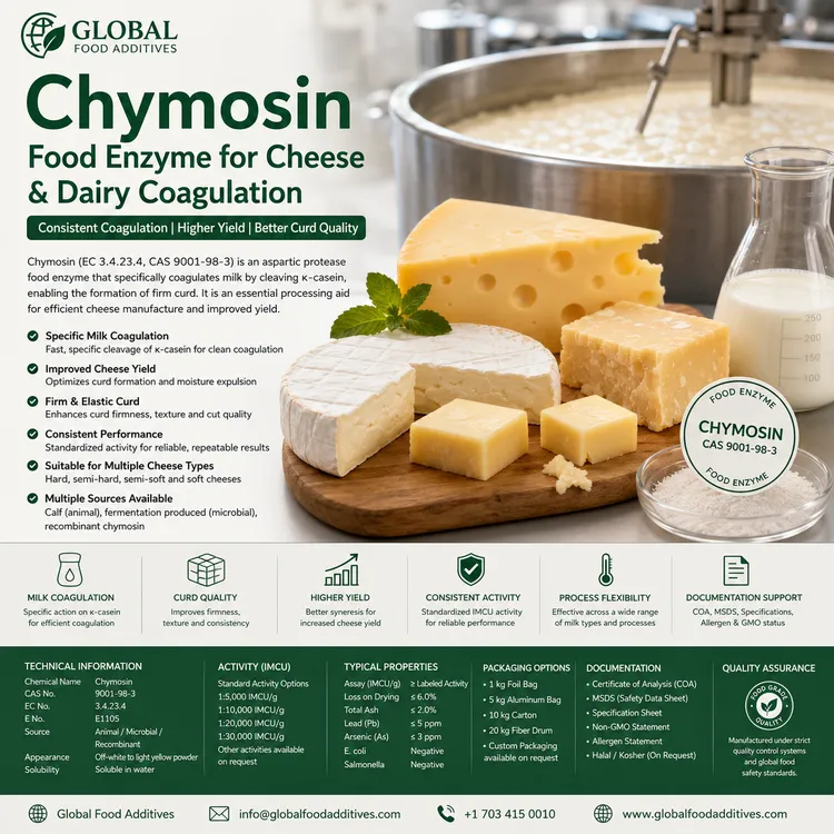 Chymosin food enzyme for cheese manufacturing food additive ingredient illustration