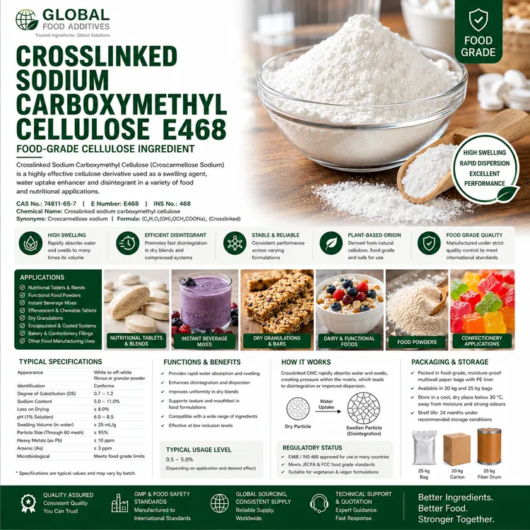 Crosslinked Sodium Carboxymethyl Cellulose E468 food-grade modified cellulose food additive ingredient illustration