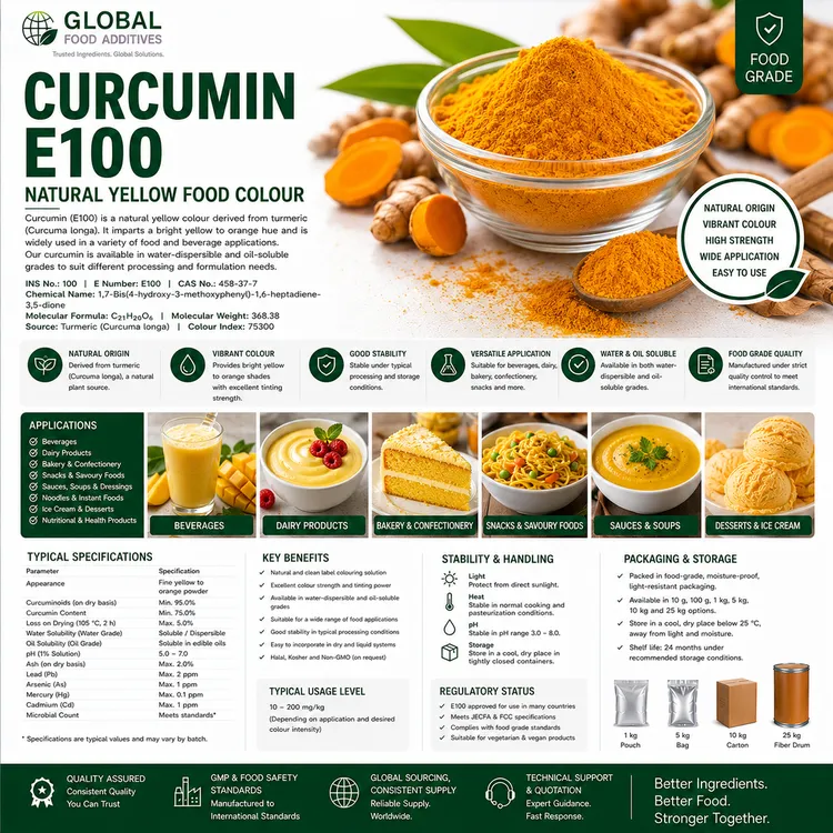 Curcumin E100 natural yellow food colour food additive ingredient illustration