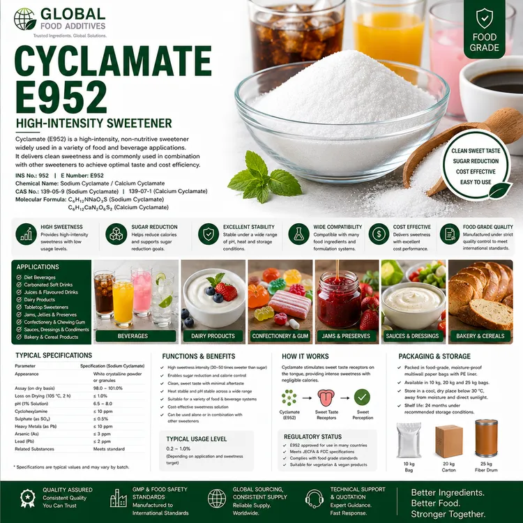 Cyclamate E952 high-intensity sweetener food additive ingredient illustration