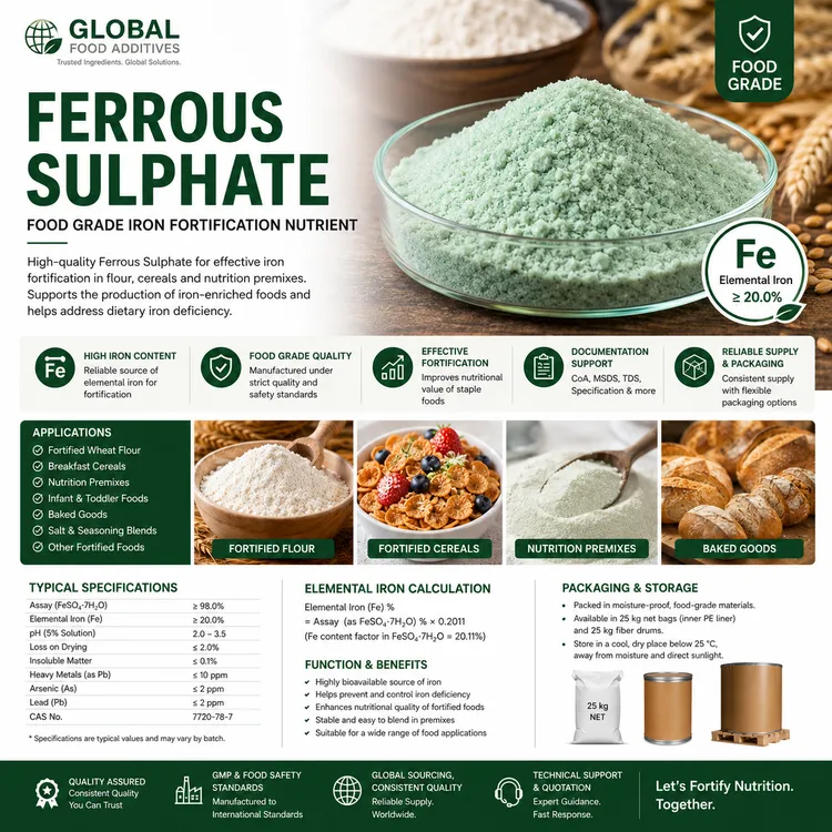 Ferrous Sulphate food-grade iron fortification ingredient food additive ingredient illustration