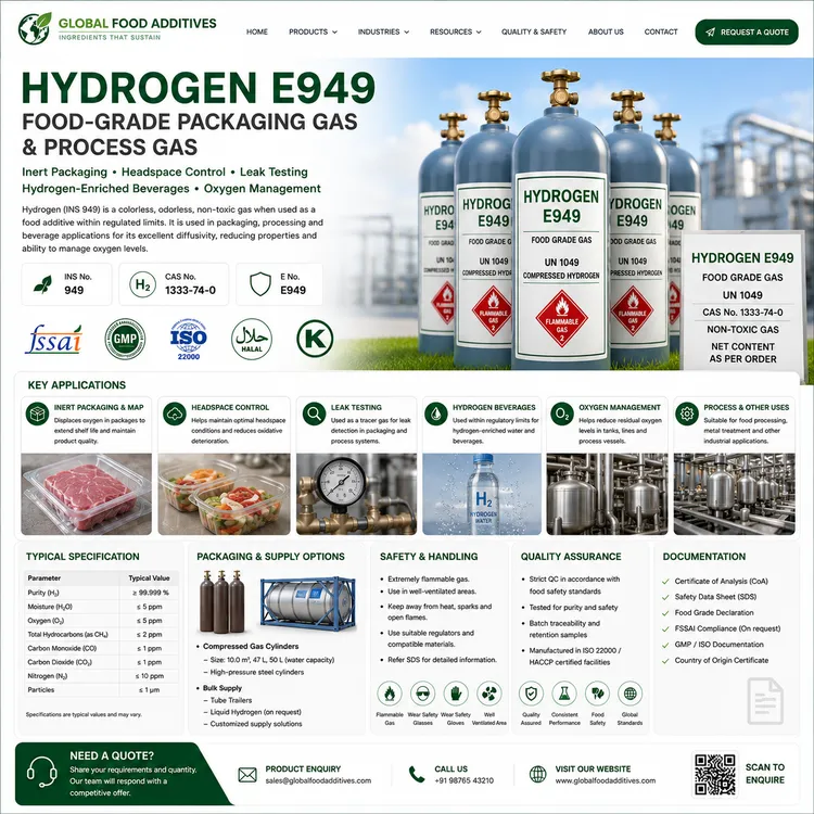 Hydrogen E949 food-grade gas cylinder for controlled food and packaging applications