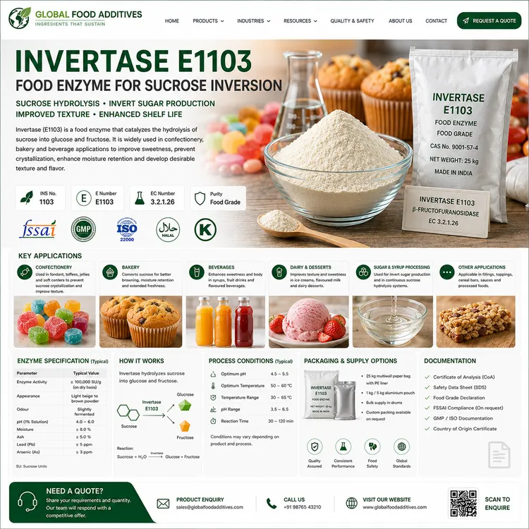 Food-grade invertase enzyme preparation for sucrose inversion and confectionery processing