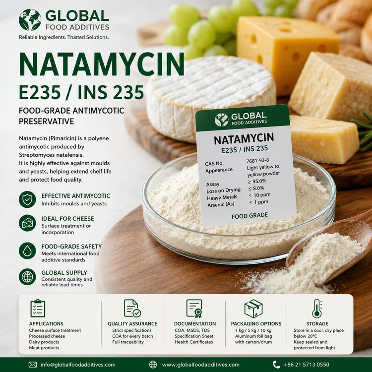 Food-grade Natamycin E235 antimycotic preservative for industrial food applications