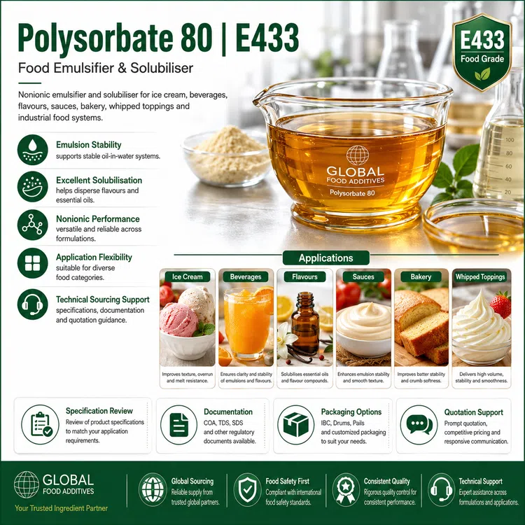 Polysorbate 80 E433 food-grade emulsifier food additive ingredient illustration