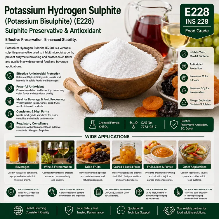 Potassium Hydrogen Sulphite E228 sulphite preservative food additive ingredient illustration