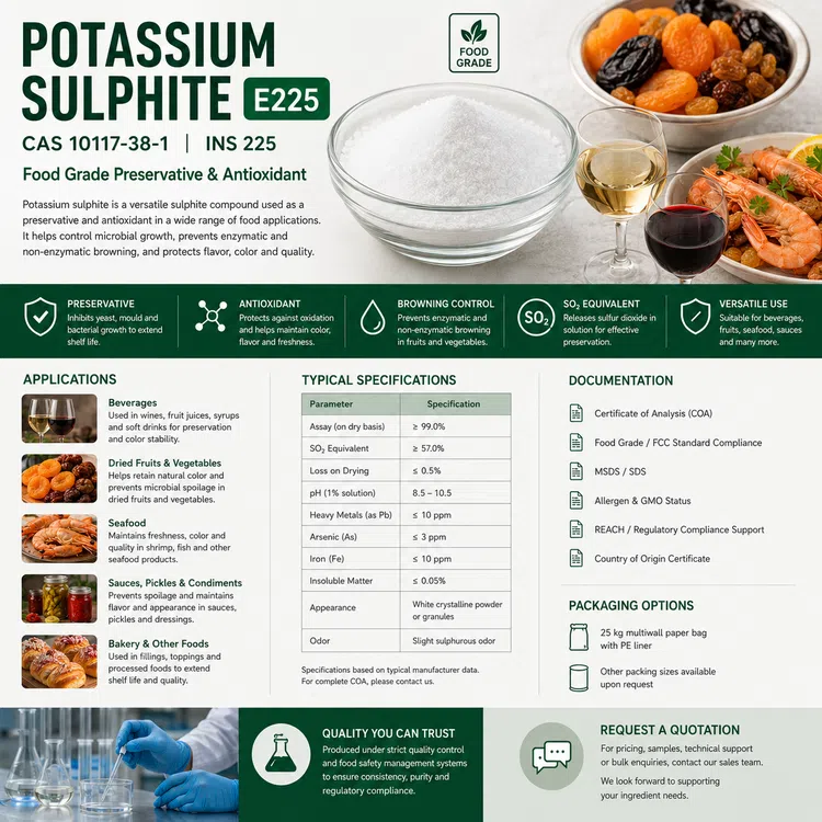 Potassium Sulphite E225 food preservative food additive ingredient illustration