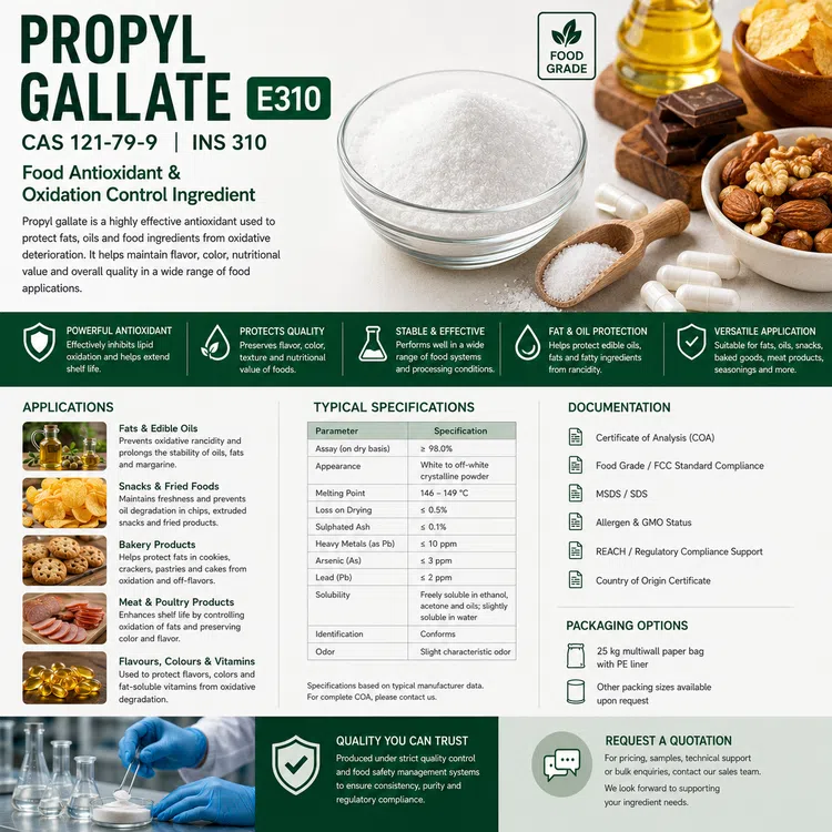 Propyl Gallate E310 food antioxidant food additive ingredient illustration