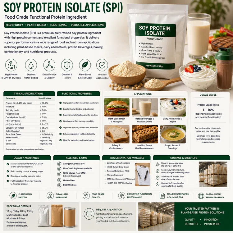 Food-grade Soy Protein Isolate functional protein powder for industrial food manufacturing