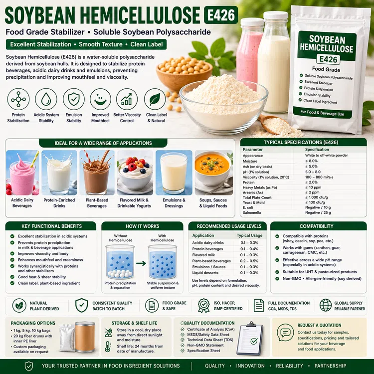 Food-grade Soybean Hemicellulose E426 hydrocolloid stabilizer for industrial food manufacturing