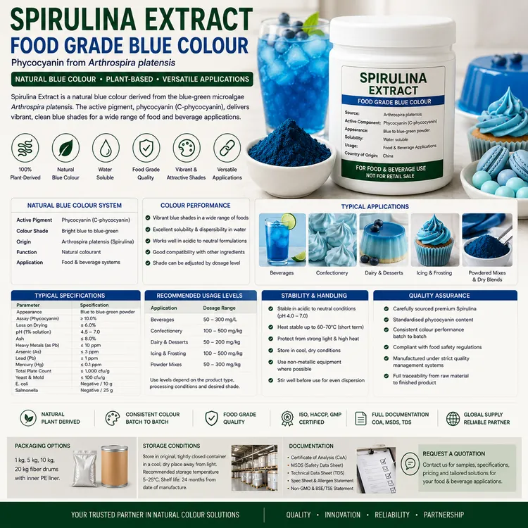 Food-grade Spirulina Extract blue phycocyanin colour for industrial food manufacturing