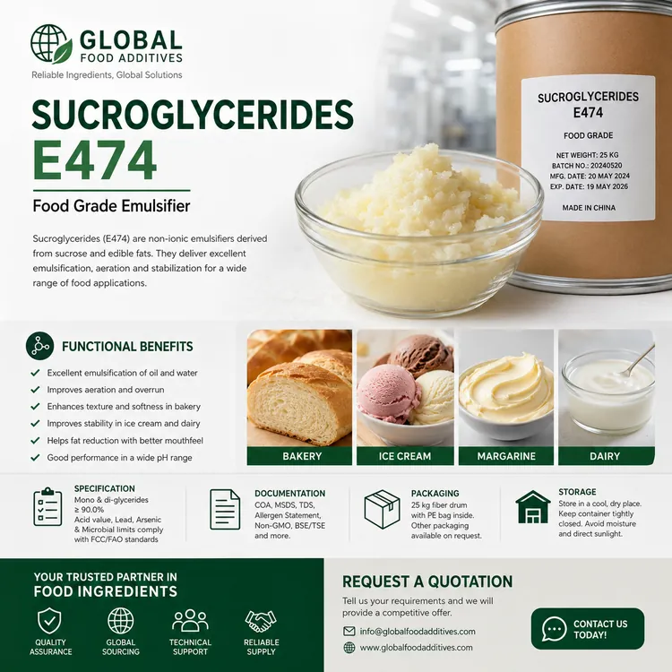 Food-grade Sucroglycerides E474 emulsifier for industrial food manufacturing